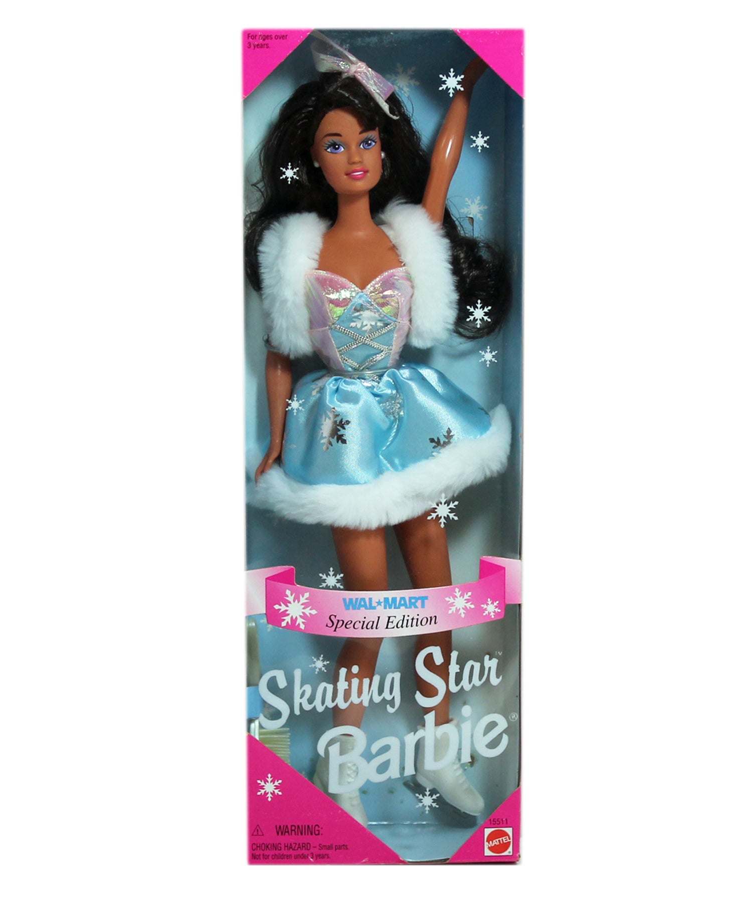 Skating Star Barbie 1995 Doll - Figure Skater With Blue & Pink Fur Outfit And Comb